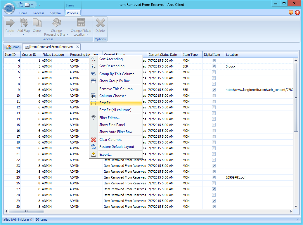 Right-click menu showing Best Fit and Best Fit (all columns) options